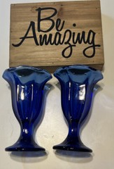 2 Anchor Hocking Cobalt Blue Fountain Ware Sundae Scallop Goblets Glasses Sale!!