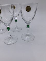 Set Of 6 Cristal d’ Argues France Venice Emerald Teardrop Crystal Sherry Glasses