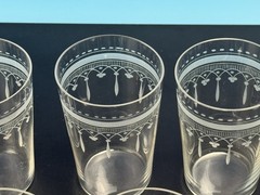 Set Of 9 Antique Boston & Sandwich Flint Glass Tumblers Frosted Band With Prism