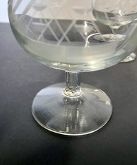 Set of 2 Clipper Sailing Ship Etched Cut Clear Glass Brandy Snifters 6 oz 4.5”