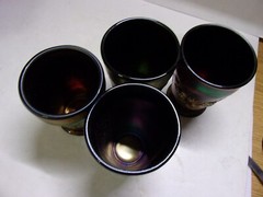 Fenton, Golden Ebony, Stretch/Carnival Glass, 5 Pc. Heavy Pineapple Water Set