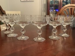 Vintage Bohemia Crystal Cascade Etched Cocktail Coupe Glasses Set Of 6