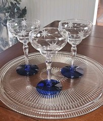 Lot/10 Vtg. LOUIE WESTON 1930’s Etched Crystal Assorted Stem Ware Cobalt Blue