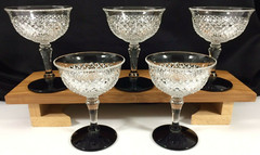 5 Vtg Westmoreland English Hobnail Black Base Champagne Tall Sherbet Goblets 5″