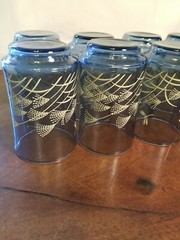 Vintage Set Of 2 Libbey Dusky Blue Dragonfly & Wheat Bolero Reeds Juice Glasses