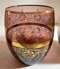 Three Vintage Murano Vecchia 22k Gold Lacy Trim Italian Art Glasses’ 3.25″