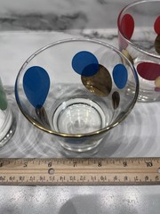 4 VTG MCM Russel Wright Eclipse Gold Gilded Polka Dot Lowball Tumbler Blue RED