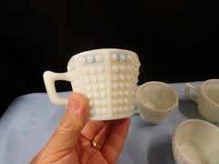 Set of 6 Fenton Milk Glass Octagon Hobnail Punch Bowl Cups INV2