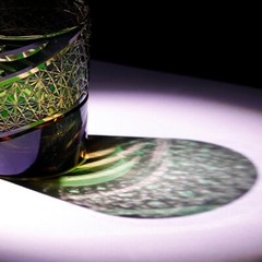 Crystal Whisky Glass Double Layers Japanese Style Edo Kiriko 9oz Amber Green