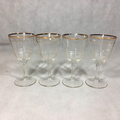 Gold Rimmed Clear Glass Lot of 6 Wine Glasses & Goblets Iced Tea 6-5/8″ Ribbed