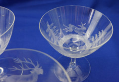 Hunt Safari Animal Scenes-(6) Tall Sherbet Champagne Glasses, 4½» -LOT C (B61)