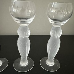 Bayel France 5 3/4″ French Crystal Frost OWL Stem Cordial Set Of 4 Glasses