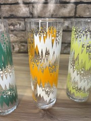 Vintage Libbey Collins Glass Set Lighting Bolt Zigzag Flat Tumbler Atomic MCM