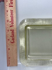 Vintage Yellow Glass Square Dish Ribbed Vaseline Glows Ribbed Border