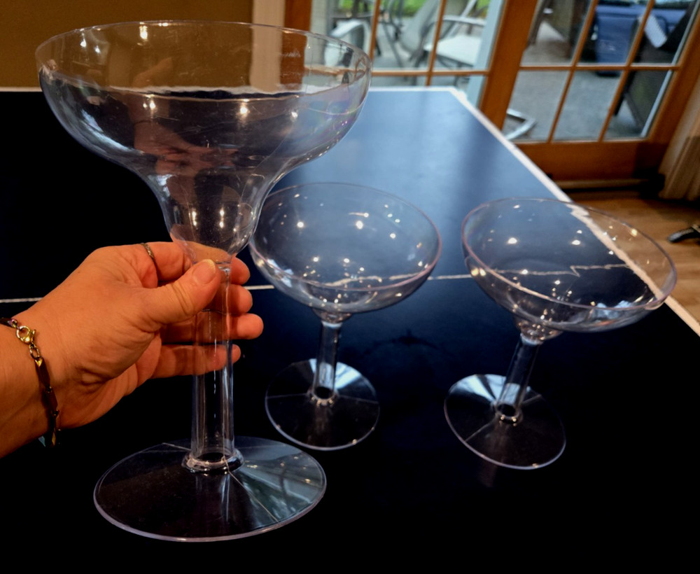 Margarita Cocktail Goblets/Cocktail Drink Glasses;Clear Acrylic Stem Ware Set/3