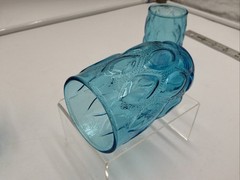 Vintage Anchor Hocking Madrid Aqua Blue Diamond Quilted Juice Tumblers (4) 3.75”