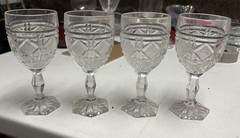 Cut crystal water goblet Blown glass cut diamond set of 4 Very heavy Beautiful