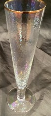 2 ZODAX CHAMPAGNE FLUTES CLEAR HAMMERED IRIDESCENT GOLD RIM 9 1/4”T LOOK UNUSED