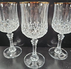 3 Cristal D’Arques Longchamp Gold Water Goblets Set Vintage Crystal Home Bar Lot