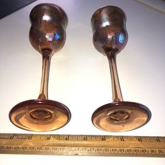 Lot of 2 Chalice 9inch FISKE [US b 1949] Dichroic Iridescent Floriform Art Glass