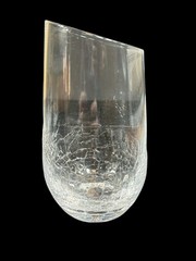 Pier 1 Angled Slant Rim Crackle Blown Glass Set 3 Tumbler Stemless Wine HighBall