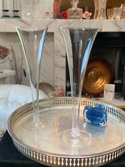 Elegant Pair of Hollow Stem Trumpet Style Champagne Toasting Flutes 9 3/4″