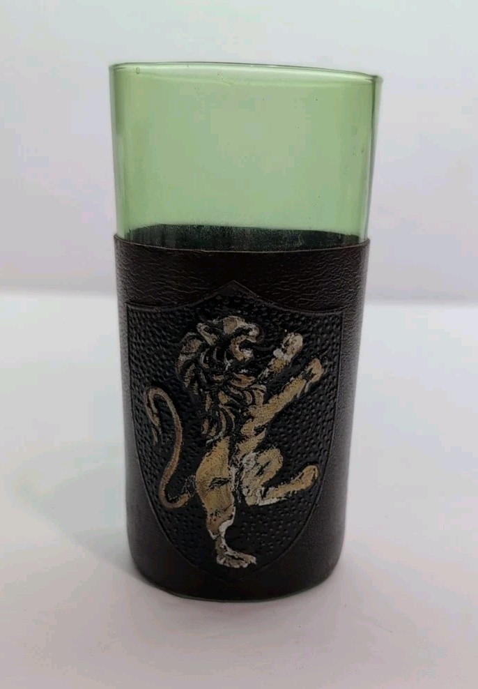 Vintage Barware Green Glass Leather Wrapped MCM Replacement