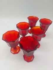 Vtg Ruby Red Octagon Shaped Wine Glasses Set Of 6 Independence Very NICE MINT