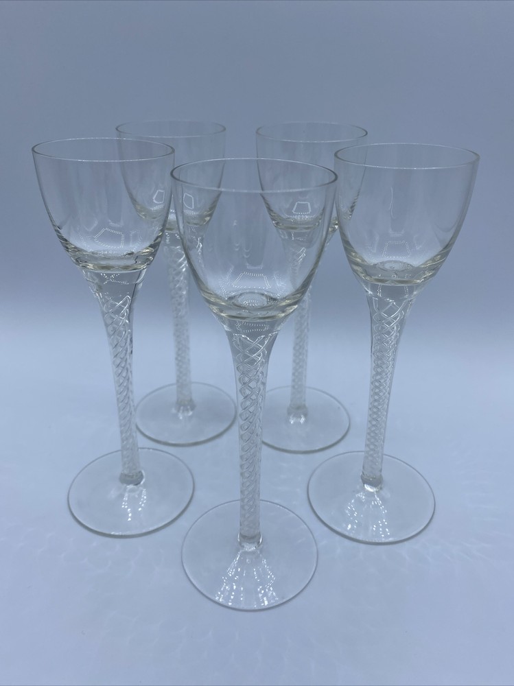Lot Of 5 Crystal Air Twist Stem Handblown SHERRY GLASSES-Belaire by Bohemia