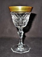 Moser or Saint Louis Style Crystal Gold Rim Diamond Cut Liqueur Glass, 4 3/4″