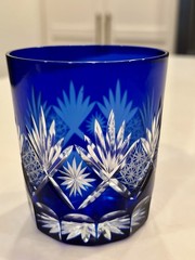 Vintage Cobalt Blue Cut to Clear Crystal Whiskey Glass Edo Kiriko Style