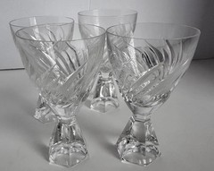4 Vintage Germany Crystal Port Wine Glass Block Base Cut Glass Design 5” B5