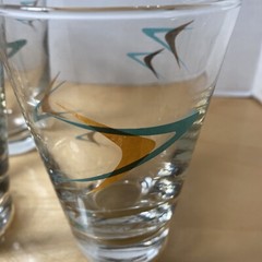 Vintage MCM Cocktail Drinking Glasses Atomic Design Gold Turquoise Set 5