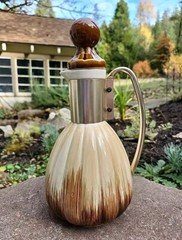 MCM Ombre Earthy Brown Beige Carafe Pitcher Gold Handle Cork Topper