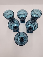 Vtg MCM Indiana Glass Aqua Blue Park Lane Colony Footed Sherbet Glasses 6pc 4.4″