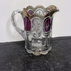 Vintage EAPG Bulls Eye & Starburst Pitcher W/ Amethyst Stain US Glass Co