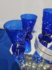 8 Footed Tumblers Glasses Cobalt Blue Seneca style Driftwood Casual Crinkle Blue