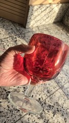 Vintage Bartlett Collins Cranberry Thumbprint Glass Goblet 14 oz., Mint Cond