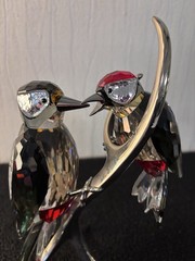 Pair Of Black Birds Perched On Swarovski Crystal Branch