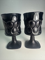 Antique 1970s Noritake Spotlight Ebony Glass Hobnail Goblet 4 3/4 In. Japan