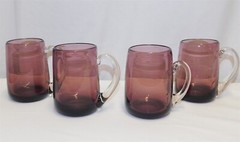 4 Cambridge Amethyst Glass Mugs with Clear Applied Handles 4.5″ Tall