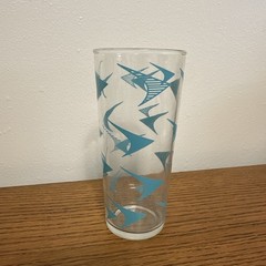 Vintage Unmarked MCM Blue Atomic Boomerang Highball Glasses Tumblers Barware