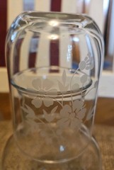 Vintage Bedside Water Carafe Glass Set Etched Floral Tumbler Lid Set