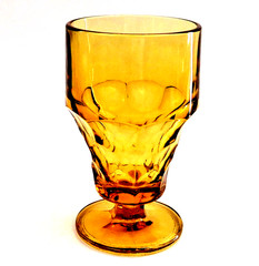 Anchor Hocking Georgian Glass Paneled Goblet Footed Tumbler Amber Gold 5.5″