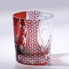 Red Japanese Style Edo Kiriko Glass Whisky Glass Tumbler Hand Cut To 8oz Gift