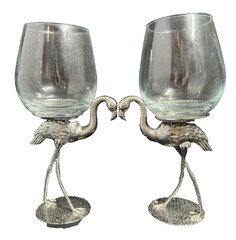 TMD Holdings Pewter 3D Flamingo Stem Wine Glasses Goblets 9.5″