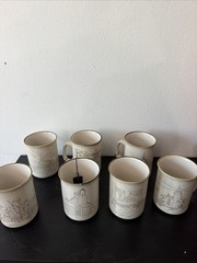 Coree Collection Manoir Set 7 Mugs Matte Finish All Different Scenes NWT VTG