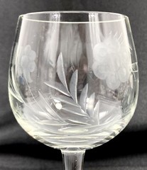 2 Vtg Art Deco Etch Cut Daisy Floral Leaf Hock Wine Glasses Goblets 7 1/2″ Tall
