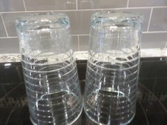 2 Libbey Glass HOOPS 16 oz Iced Tea Cooler Tumblers Ribbed Rings Clear EUC
