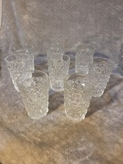 Lot 8 Fostoria American Glass 3 7/8″ Flat Tumblers Cubist Pattern Depression